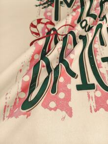 Lalippa 聖誕節 Merry And Bright 字母與樹圖案落肩衛衣，休閒圓領長袖套頭衫，適合節日穿著 - 杏色 - 查看 5
