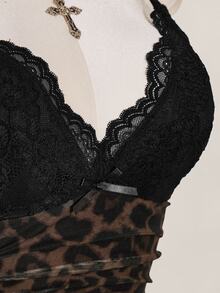 SHEIN ICON 大码女式蕾丝拼接豹纹吊带背心 - 彩色 - 查看 10