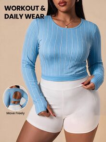 Rhythm Era Women's Plus Size Striped Casual Versatile Daily Travel Sports T-Shirt Fall - Baby Blue - View 4