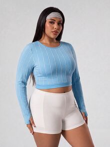 Rhythm Era Women's Plus Size Striped Casual Versatile Daily Travel Sports T-Shirt Fall - Baby Blue - View 3