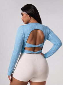 Rhythm Era Women's Plus Size Striped Casual Versatile Daily Travel Sports T-Shirt Fall - Baby Blue - View 6