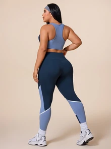 Rhythm Era 2026 Spring/Summer New Women's Outdoor Sports Minimalist Fashion Multi-Color Patchwork Slim Fit Athletic Set - Blue - View 2