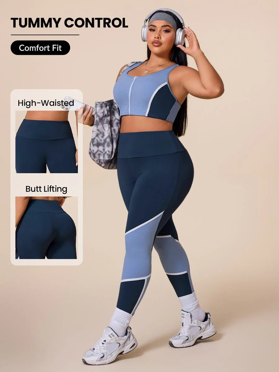 Rhythm Era 2026 Spring/Summer New Women's Outdoor Sports Minimalist Fashion Multi-Color Patchwork Slim Fit Athletic Set - Blue - View 1
