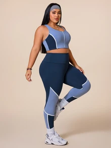Rhythm Era 2026 Spring/Summer New Women's Outdoor Sports Minimalist Fashion Multi-Color Patchwork Slim Fit Athletic Set - Blue - View 5
