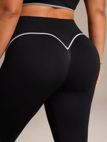SHEIN Rhythm Era سروال رياضي نسائي بدون درزات عالي المرونة مقاس كبير أسود للخريف - الأسود - مشاهدة 4