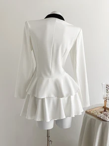 Elamini Sweet Style Women's Contrast Color Blazer And Skirt 2 Pieces Set, Autumn/Winter - White - View 2