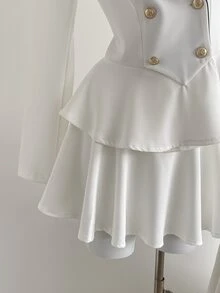 Elamini Sweet Style Women's Contrast Color Blazer And Skirt 2 Pieces Set, Autumn/Winter - White - View 7