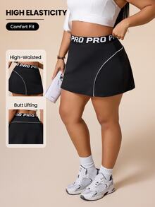 SHEIN Rhythm Era Women's Letter Waist Anti-Exposure Contrast Color Sports Skirt Shorts - Black - View 1