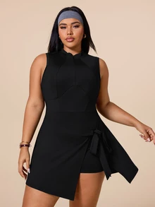 SHEIN Rhythm Era New Chinese Style Stand Collar Half-Zip Tie Dress - Black - View 8