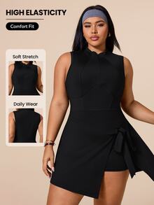 SHEIN Rhythm Era New Chinese Style Stand Collar Half-Zip Tie Dress - Black - View 1