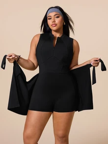 SHEIN Rhythm Era New Chinese Style Stand Collar Half-Zip Tie Dress - Black - View 7