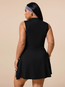 SHEIN Rhythm Era New Chinese Style Stand Collar Half-Zip Tie Dress - Black - View 2