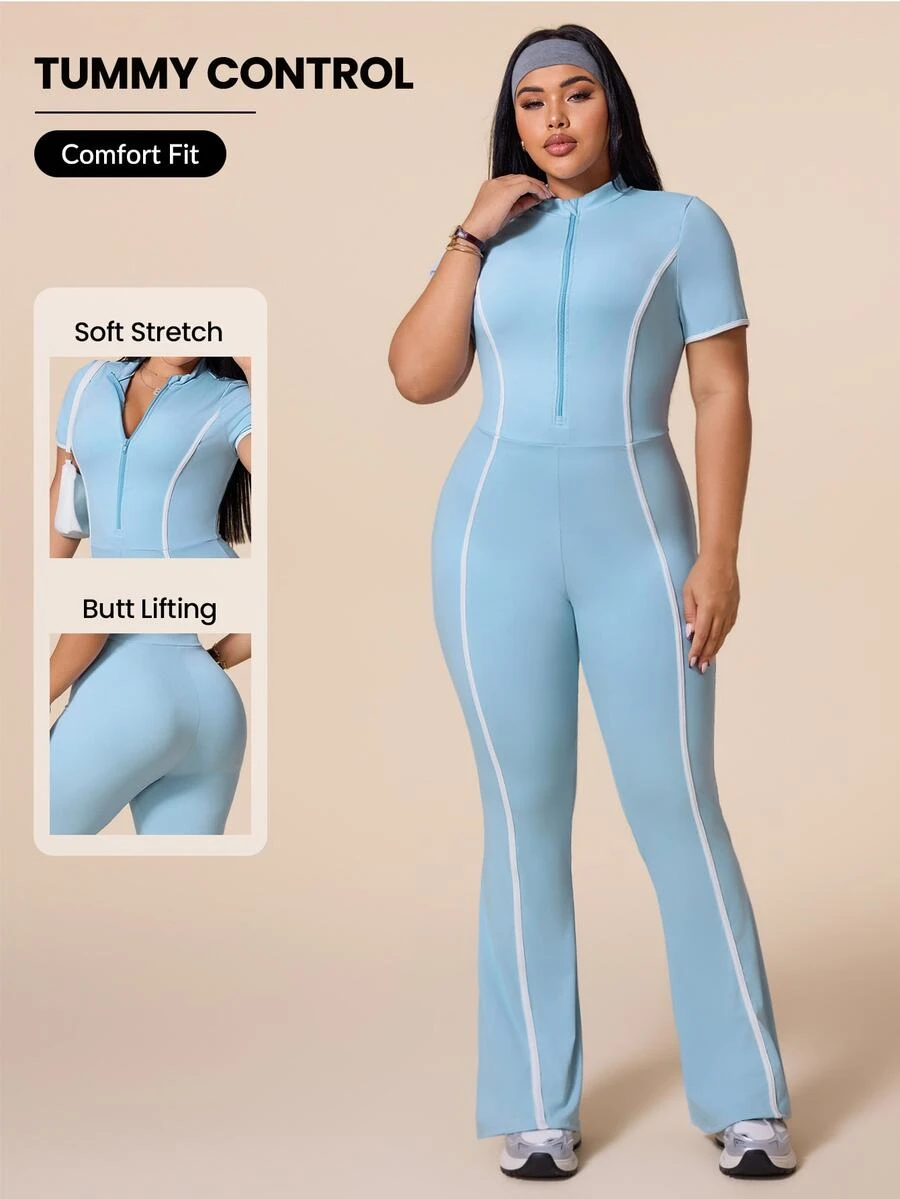 Rhythm Era 2026 Spring/Summer New Women's Outdoor Sports Fashion Minimalist Colorblock Jumpsuit - Baby Blue - View 1