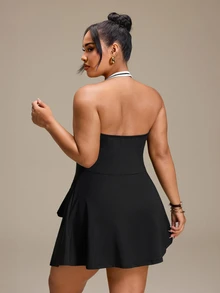 SHEIN Rhythm Era Women's 2 In 1 Tie-Front Hip-Covering Slimming Anti-Exposure Dress - Black - View 2