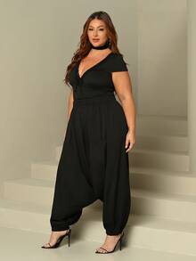 Lele Munniz Plus Size Women Casual Sexy Lace Patchwork Deep V Bow Design Versatile T-Shirt Top - Black - View 3