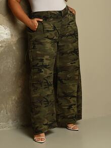 Lele Munniz Plus Size Women's Loose Fit Casual Camouflage Denim Jeans - Multicolor - View 3