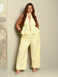 Lele Munniz Plus Size Striped Camisole And Pants 2 Pieces Set, Vacation Style - Multicolor - View 1
