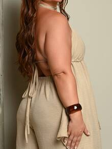 Lele Munniz Plus Size Backless Tie-Up Asymmetric Hem Sexy 2 Pieces Set For Date & Holiday - Apricot - View 4