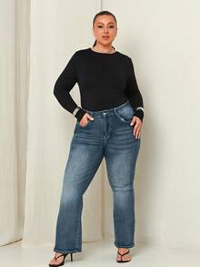 Lele Munniz Plus Size Women's Fashionable Casual Y2K Flare Jeans, Versatile - Dark Wash - View 6
