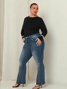 Lele Munniz Plus Size Women's Fashionable Casual Y2K Flare Jeans, Versatile - Dark Wash - View 4