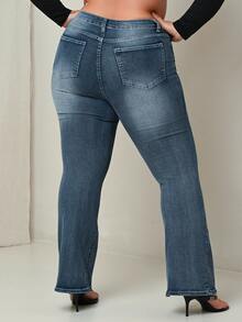 Lele Munniz Plus Size Women's Fashionable Casual Y2K Flare Jeans, Versatile - Dark Wash - View 2