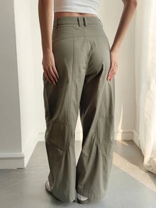 Livesso Women's Casual Solid Color High Waist Simple Everyday Pants - Olive Green - View 2