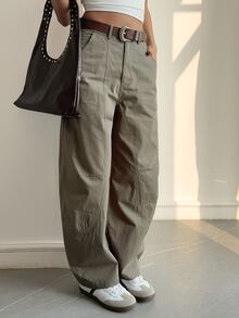 Livesso Women's Casual Solid Color High Waist Simple Everyday Pants - Olive Green - View 4