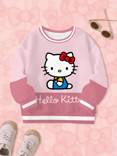 HELLO KITTY AND FRIENDS | SHEIN Kleine Mädchen Buchstaben Cartoon Muster Rundhals Langarm Lässig Sweatshirt