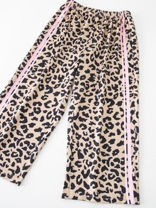 SHEIN 女童豹紋插肩袖長袖T恤與長褲休閒套裝 - 彩色 - 查看 6