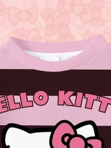 HELLO KITTY AND FRIENDS | SHEIN 女童字母卡通圖案長袖運動衫與緊身褲休閒日常套裝 - 白色 - 查看 4