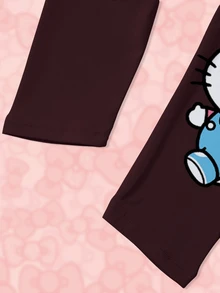 HELLO KITTY AND FRIENDS | SHEIN 女童字母卡通圖案長袖運動衫與緊身褲休閒日常套裝 - 白色 - 查看 7