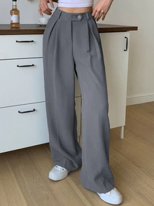 DAZY 1pc High Waist Slant Pockets Tailored Pants,Women Dress Pants Business Attire - Grey - View 1