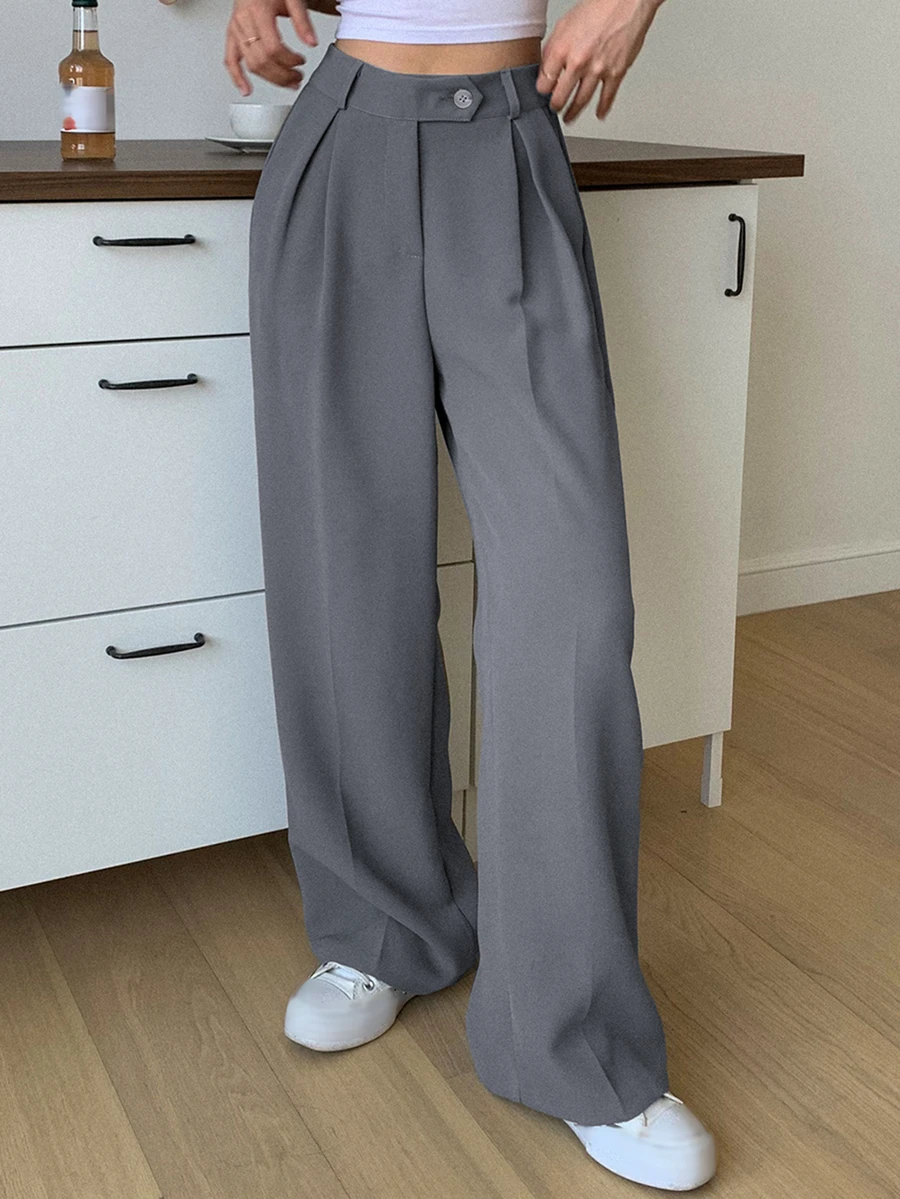 DAZY 1pc High Waist Slant Pockets Tailored Pants,Women Dress Pants Business Attire - Grey - View 1