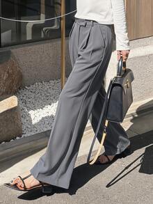 DAZY 1pc High Waist Slant Pockets Tailored Pants,Women Dress Pants Business Attire - Grey - View 9