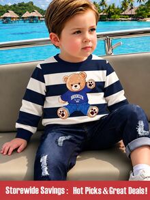 SHEIN 2pcs/Set Baby Boy Casual Matching Back-To-School Toddler Long Sleeve Sweatshirt & Pants Outfit Autumn Fall - Blue - View 5