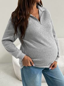 SHEIN 孕婦純色休閒日常長袖衛衣 冬季 - 灰色 - 查看 3