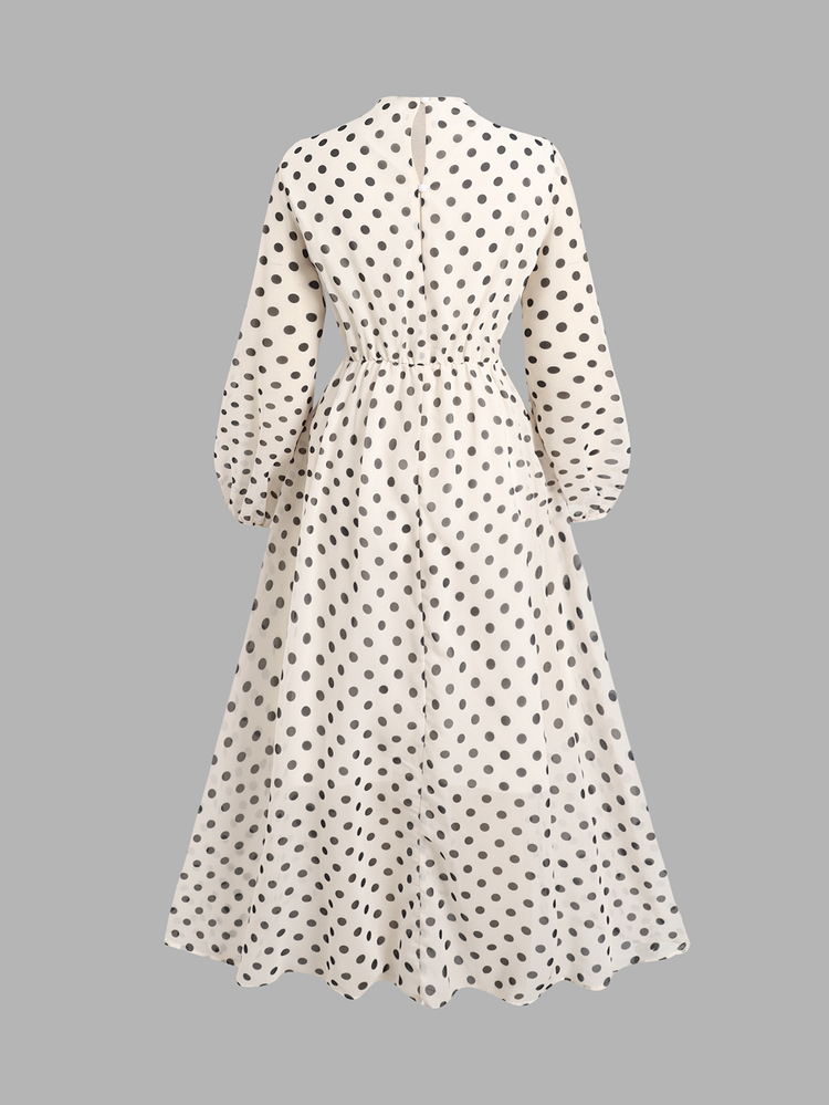 SHEIN Gaun Remaja Perempuan Elegan Warna Aprikot Bahan Sifon Motif Polkadot Lengan Panjang Lengan Lentera untuk Musim Gugur dan Musim Dingin - Aprikot - View 3