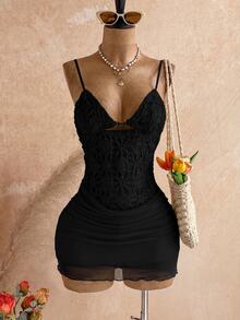 Soleia Women's Sexy Jacquard Cami Dress For Date And Music Festival - Black - View 7