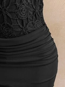 Soleia Women's Sexy Jacquard Cami Dress For Date And Music Festival - Black - View 3