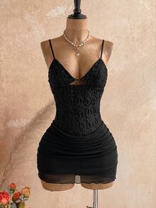 Soleia Women's Sexy Jacquard Cami Dress For Date And Music Festival - Black - View 6