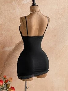 Soleia Women's Sexy Jacquard Cami Dress For Date And Music Festival - Black - View 2