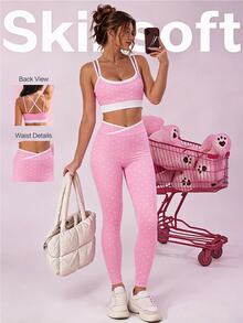 Sovereign Charm Women's Polka Dot Cropped Camisole & Leggings Sports Set - Multicolor - View 1