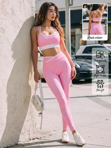 Sovereign Charm Women's Polka Dot Cropped Camisole & Leggings Sports Set - Multicolor - View 2