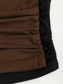 Sweetra Y2K Style Pleated High Neck Long Sleeve T-Shirt, Sexy & Fashionable For Casual Everyday Wear Fall Cloth For Women - Multicolor - View 5