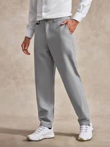 Courvante Men's Solid Color Casual Daily Travel Suit Pants With Pockets, Formal, Old Money - Light Grey - View 1