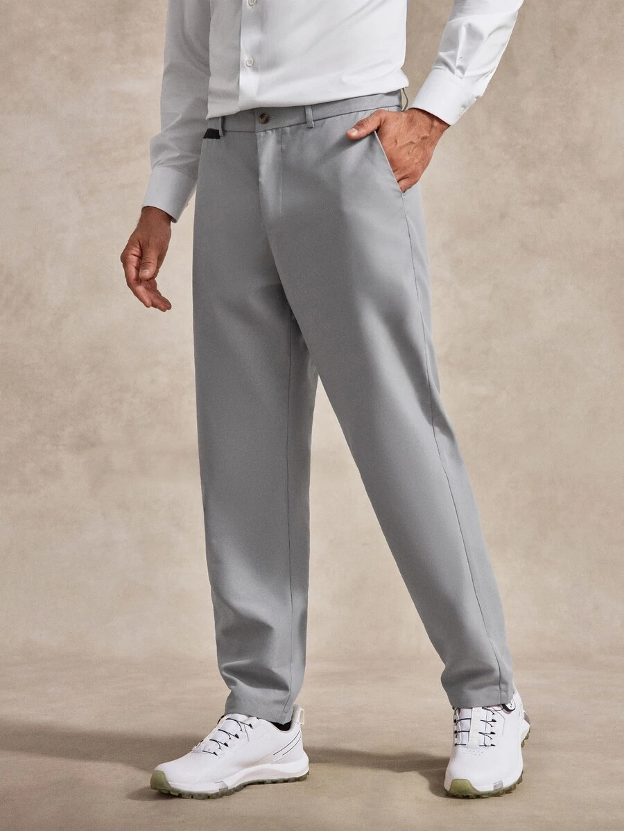 Courvante Men's Solid Color Casual Daily Travel Suit Pants With Pockets, Formal, Old Money - Light Grey - View 1