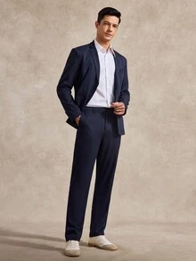 Courvante Bộ suit nam một hàng khuy, phong cách công sở thường nhật trang trọng, dùng cho lễ nghi - Màu xanh hải quân - Xem 9