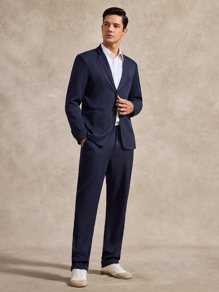 Courvante Bộ suit nam một hàng khuy, phong cách công sở thường nhật trang trọng, dùng cho lễ nghi - Màu xanh hải quân - Xem 1
