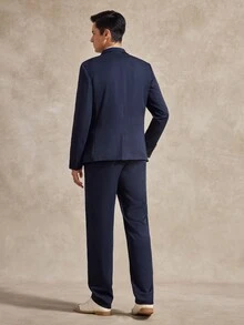 Courvante Bộ suit nam một hàng khuy, phong cách công sở thường nhật trang trọng, dùng cho lễ nghi - Màu xanh hải quân - Xem 3