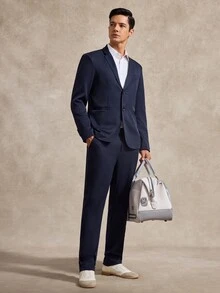 Courvante Bộ suit nam một hàng khuy, phong cách công sở thường nhật trang trọng, dùng cho lễ nghi - Màu xanh hải quân - Xem 2